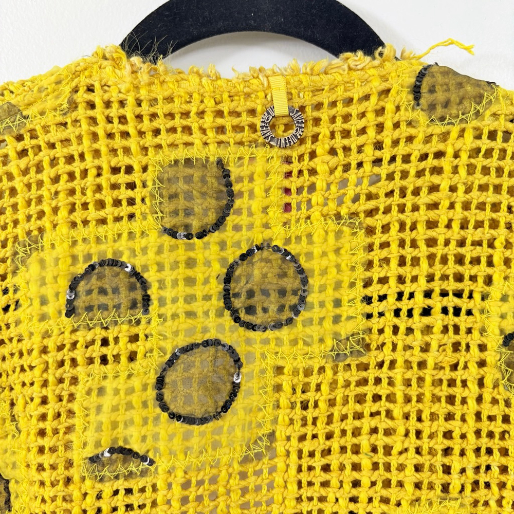 Save The Queen Yellow Silk Cotton Abstract Lace Art to Wear Cardigan Top Women L - Picture 8 of 15